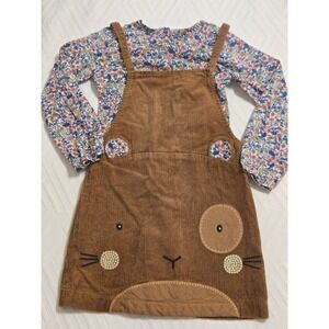 Next Kids Brown Corduroy Pinafore Dress and Floral Blouse Set‎ 5-6 Years 116cm